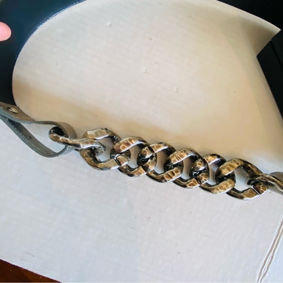 Vintage Sandy Duftler Genuine Leather Silver Gunmetal Metallic Belt L - Picture 5 of 16